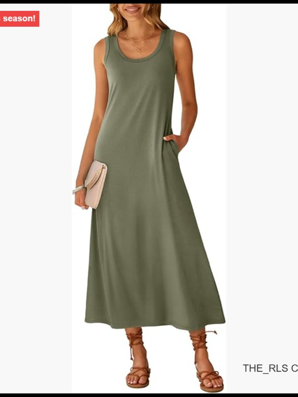 Sleeveless Scoop Neck Maxi Dress with Side Pockets, Rayon Polyester Blend
